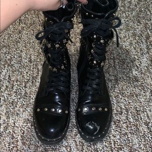 Nastygal black lace up buckle boots US size 7